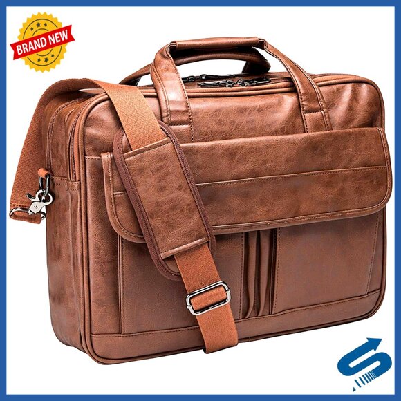 Leather Messenger Bag Laptop Briefcase Business Travel Stylish Classic